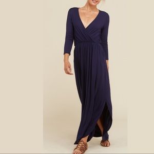 Elastic waist maxi dress 3/4 sleeve/Royal blue